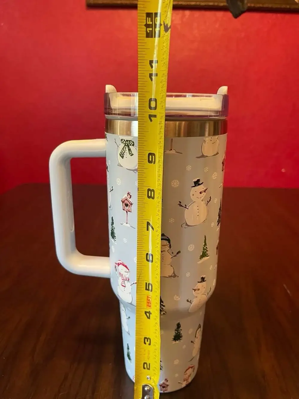 40 oz Stainless Steel Vacuum Insulated Tumbler w/Handle & Lid - Winter Snowman
